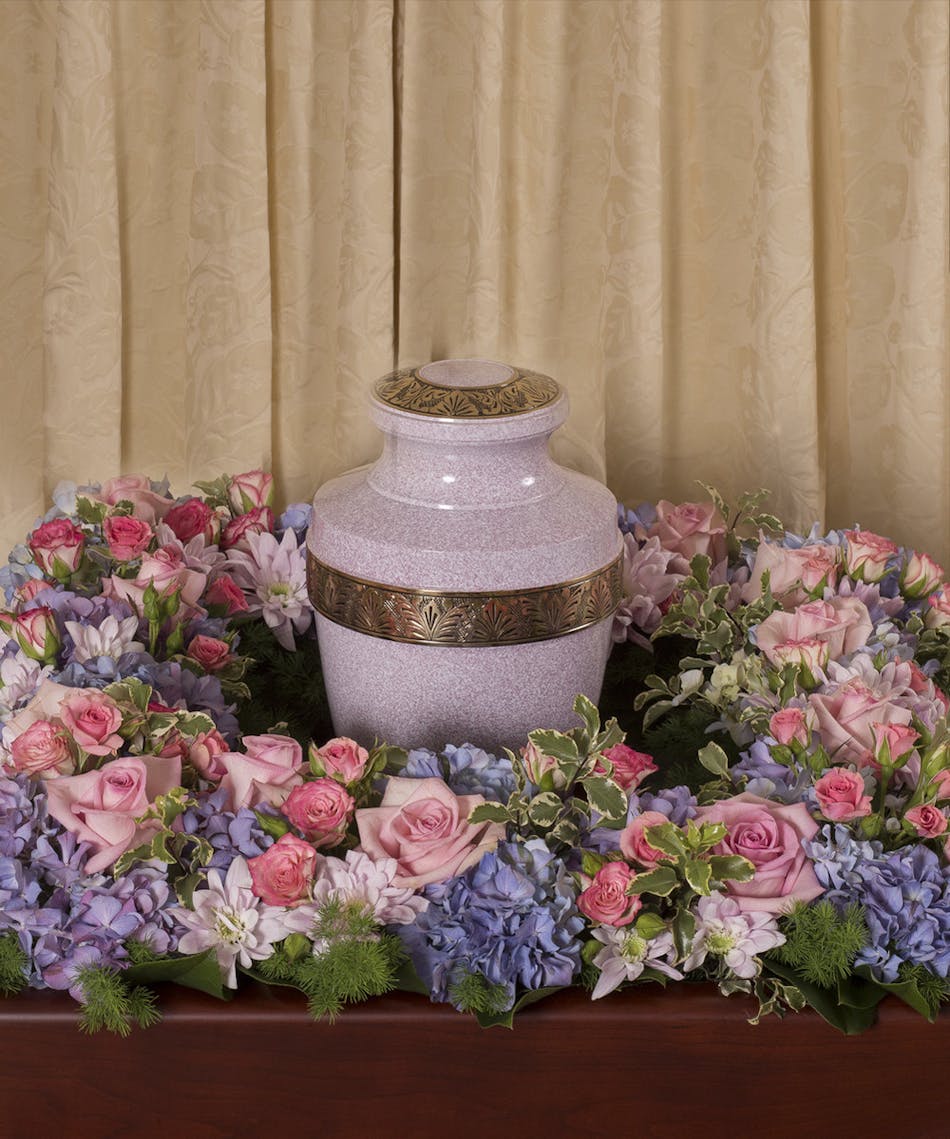 Soft Colored Square Urn Wreath Currans Flowers
