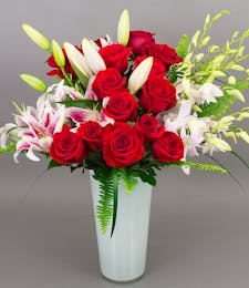 Lilies & Red Roses Vase