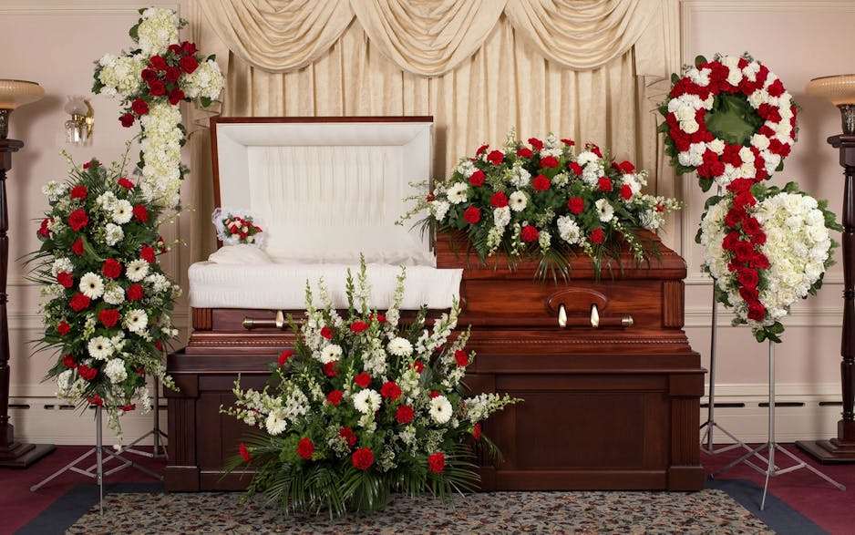 Red & White Funeral / Sympathy Flowers - Same-day Delivery